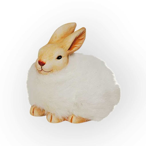 Picture of EASTER CLAY RABBIT FIGURINE WITH FUR 10 X 7CM